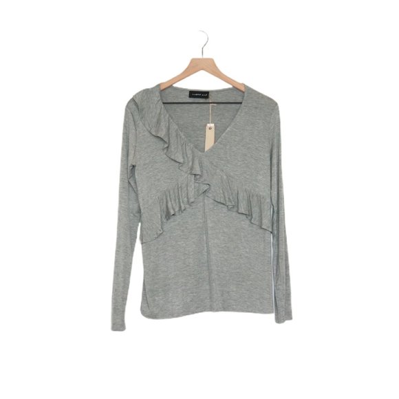 Mustard Seed Tops - Mustard Seed Ruffle Gray Long Sleeve Top